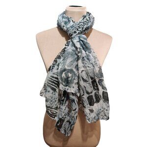 Christopher & Banks Womens Gray Scarf Abstract Animal Print Sheer Wrap Chic